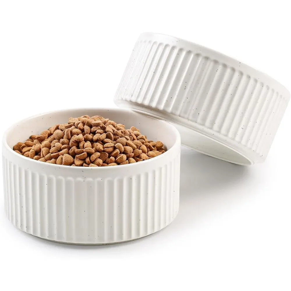 Wellbro Ceramic Set of 2 Dog Bowls, 8-Cup or 64 oz. Water, White